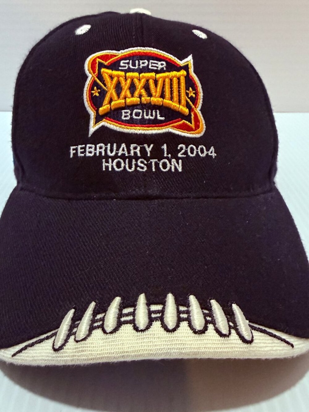 Vintage Super Bowl 38 Black Hat Cap Strapback Panthers Patriots NFL 2004 Houston